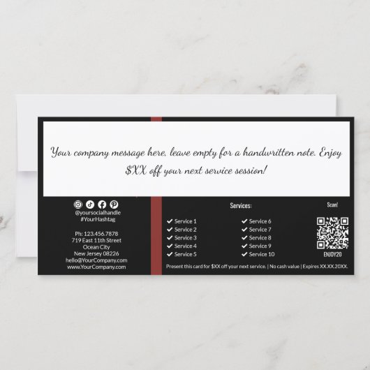 Zwart Wit QR Code Bedrijfsnotitie Cadeaubon Kaart (Achterkant)