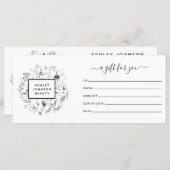 Zwart & Wit QR Code Botanisch Cadeaubon (Voorkant / Achterkant)