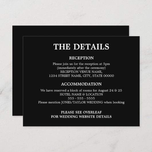 Zwart Wit QR Code Bruiloft Details Behuizing Kaart (Voorkant / Achterkant)