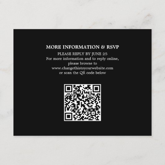 Zwart Wit QR Code Bruiloft Details Behuizing Kaart (Achterkant)