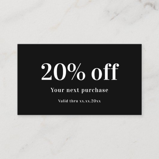 Zwart wit qr code business kortingskaartje (Voorkant)