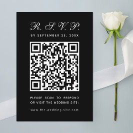 Zwart-wit QR Code Eenvoudige Kalligrafie Trouwen RSVP Kaartje