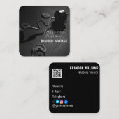 Zwart Wit QR Code Fitness Personal Trainer Vierkante Visitekaartje (Voorkant / Achterkant)