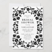 Zwart Wit QR Code Folk Bloemen Vrijgezellenfeest Kaart (Voorkant)