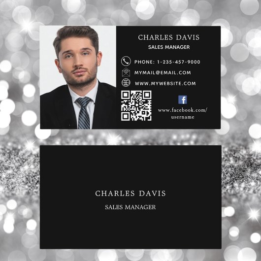 Zwart wit QR code foto facebook icoon premium Visitekaartje