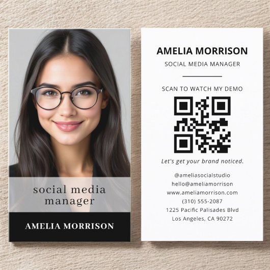 Zwart Wit QR Code Foto Minimalist Professional Visitekaartje