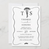 Zwart Wit QR Code Hand Getrokken Wavy Curve Bow Kaart (Voorkant)