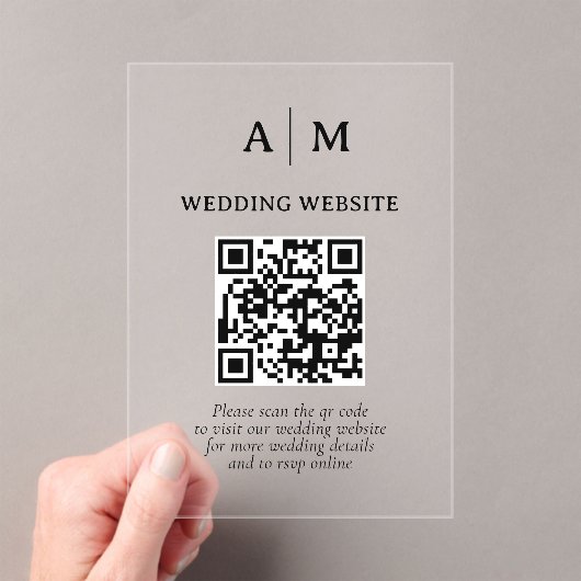 Zwart & Wit QR Code Huwelijk Acryl Uitnodigingen (Insitu (Draagbaar))