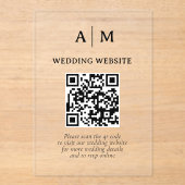 Zwart & Wit QR Code Huwelijk Acryl Uitnodigingen (Voorkant)