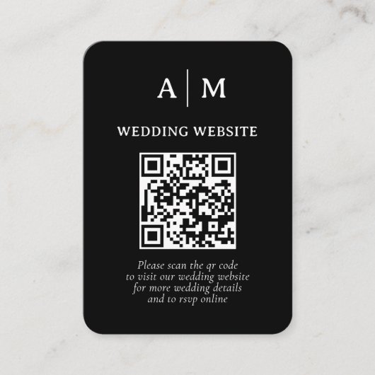 Zwart & Wit QR Code Huwelijk Informatiekaartje (Voorkant)