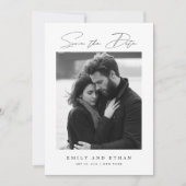 Zwart & Wit QR Code Huwelijksfoto Save The Date Kaart (Voorkant)