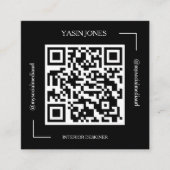 Zwart-wit QR-code interieurontwerper Vierkante Visitekaartje (Voorkant)