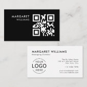 Zwart-wit QR Code Logo Minimalist Professional Visitekaartje (Voorkant / Achterkant)