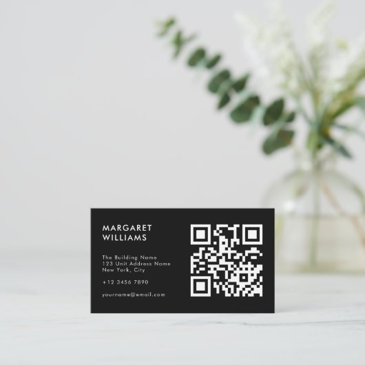 Zwart-wit QR Code Logo Modern Professional Visitekaartje (Staand voorkant)