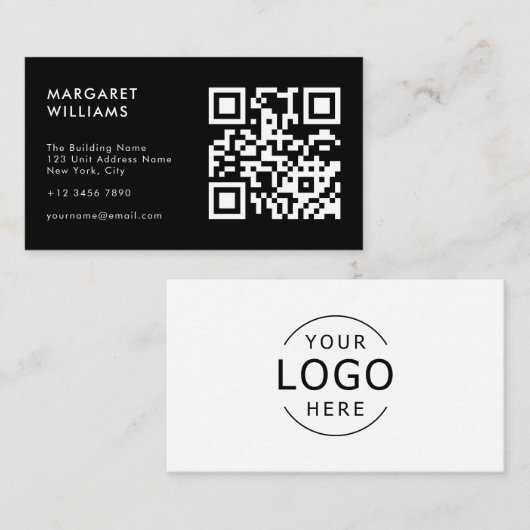 Zwart-wit QR Code Logo Modern Professional Visitekaartje (Voorkant / Achterkant)