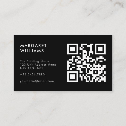 Zwart-wit QR Code Logo Modern Professional Visitekaartje (Voorkant)