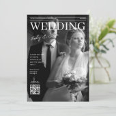 Zwart-wit QR code magazine cover bruiloft Kaart (Staand voorkant)