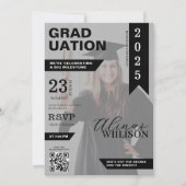 Zwart-wit qr code magazine foto afstuderen kaart (Voorkant)