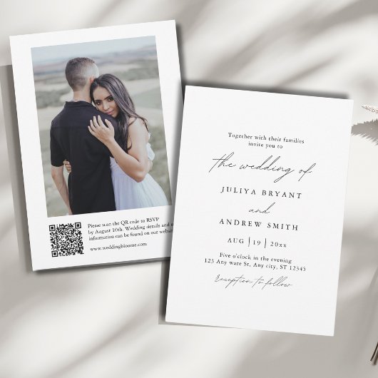 Zwart-wit QR-code met foto bruiloft Kaart