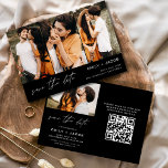 Zwart Wit QR Code Modern Save the Date Elegant<br><div class="desc">Moderne en elegante horizontale het Landschap Vier (4) de Code van QR van de Foto sparen de Magnet van het Bouw van de Datum met hand geschreven manuscripttypografie. Sparen de magneet van de datumuitnodiging omvat manuscripttypografie en chic en eenvoudig ontwerp dat u uw aangepast afbeelding van de de fotografie van...</div>