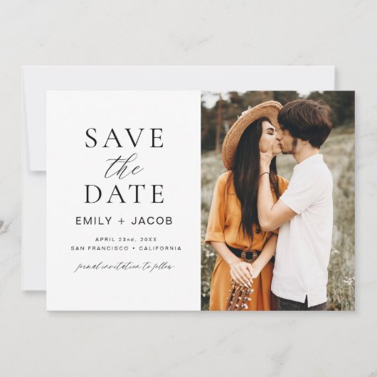 Zwart Wit QR Code Modern Save the Date Elegant (Voorkant)