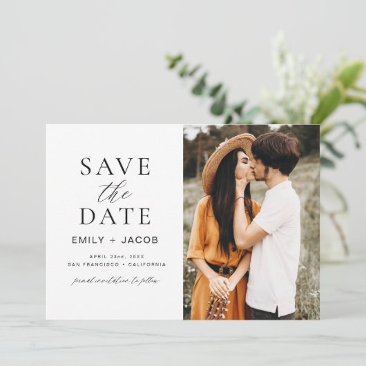 Zwart Wit QR Code Modern Save the Date Elegant (Staand voorkant)