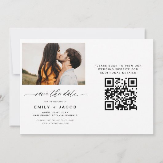 Zwart Wit QR Code Modern Save the Date Elegant (Achterkant)