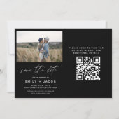Zwart Wit QR Code Modern Sla de datum op 4 Foto Save The Date (Achterkant)