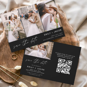 Zwart Wit QR Code Modern Sla de datum op 4 Foto Save The Date