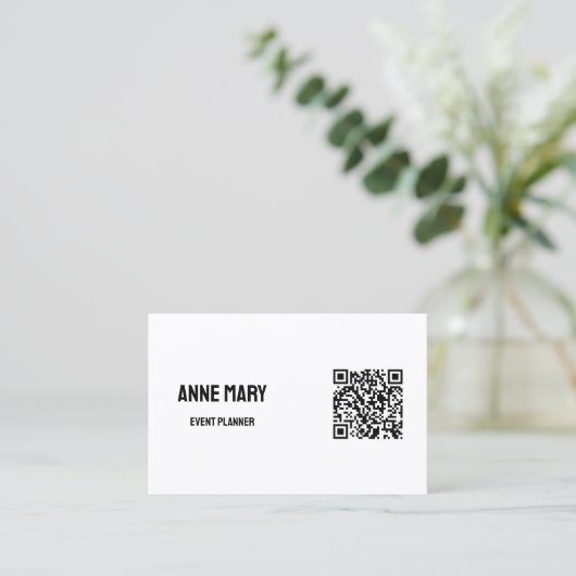 Zwart Wit QR Code Moderne Wedding Event Planner Visitekaartje (Staand voorkant)