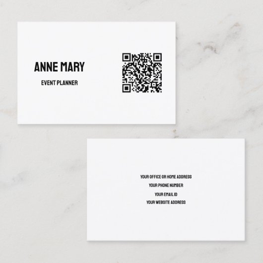 Zwart Wit QR Code Moderne Wedding Event Planner Visitekaartje (Voorkant / Achterkant)