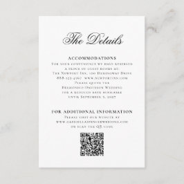 Zwart Wit QR Code Monogram Crest Wedding Details Informatiekaartje