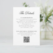Zwart Wit QR Code Monogram Crest Wedding Details Informatiekaartje (Staand voorkant)