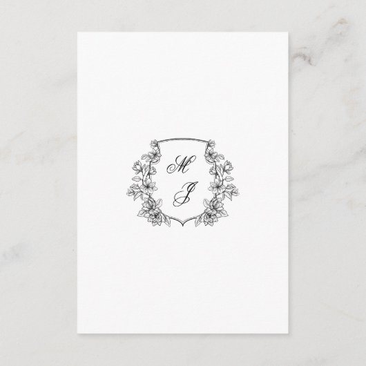 Zwart Wit QR Code Monogram Crest Wedding Details Informatiekaartje (Achterkant)