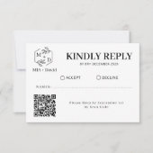 Zwart Wit Qr Code monogram Huwelijk Reactie RSVP Kaartje (Voorkant)