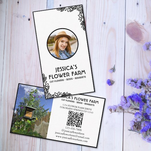 Zwart & Wit QR Code Professioneel 2 Foto Bloem Visitekaartje