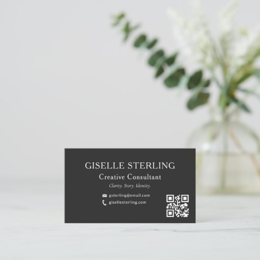 Zwart Wit QR Code Professionele Foto Visitekaartje (Staand voorkant)