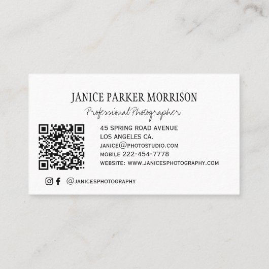 Zwart-wit QR code professionele fotograaf Visitekaartje (Achterkant)