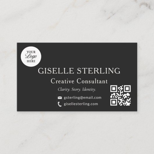 Zwart Wit QR Code Professionele Logo Foto Visitekaartje (Voorkant)
