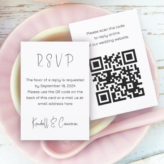 Zwart-wit QR-code RSVP Bruiloft Informatiekaartje
