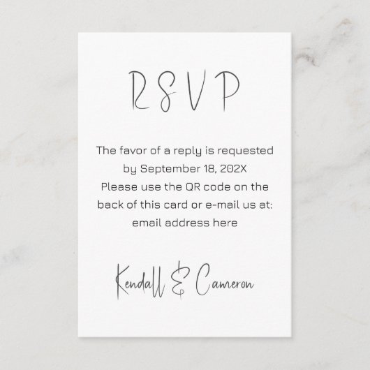 Zwart-wit QR-code RSVP Bruiloft Informatiekaartje (Voorkant)