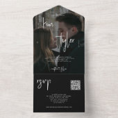 Zwart-wit QR code rsvp foto moderne bruiloft All In One Uitnodiging (Binnen)