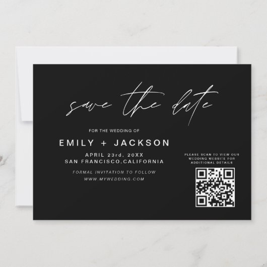 Zwart & Wit QR Code Save the Date Modern 3 Foto (Achterkant)