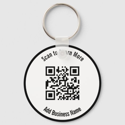 Zwart-wit QR-code scannen met bedrijfsnaam Sleutelhanger (Voorkant)