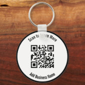 Zwart-wit QR-code scannen met bedrijfsnaam Sleutelhanger (Voorkant)