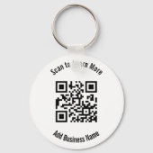 Zwart-wit QR-code scannen met bedrijfsnaam Sleutelhanger (Achterkant)