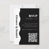 Zwart-wit QR-code Side Wave Photo Wedding RSVP Kaartje (Voorkant)