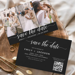 Zwart Wit QR Code - Sla de datum op 3 Foto Save The Date