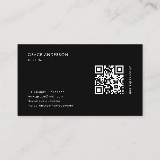 Zwart-wit QR-code Social Media Visitekaartje (Voorkant)