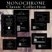 Zwart Wit QR Code Wave Curve Monochrome Bruiloft Kaart